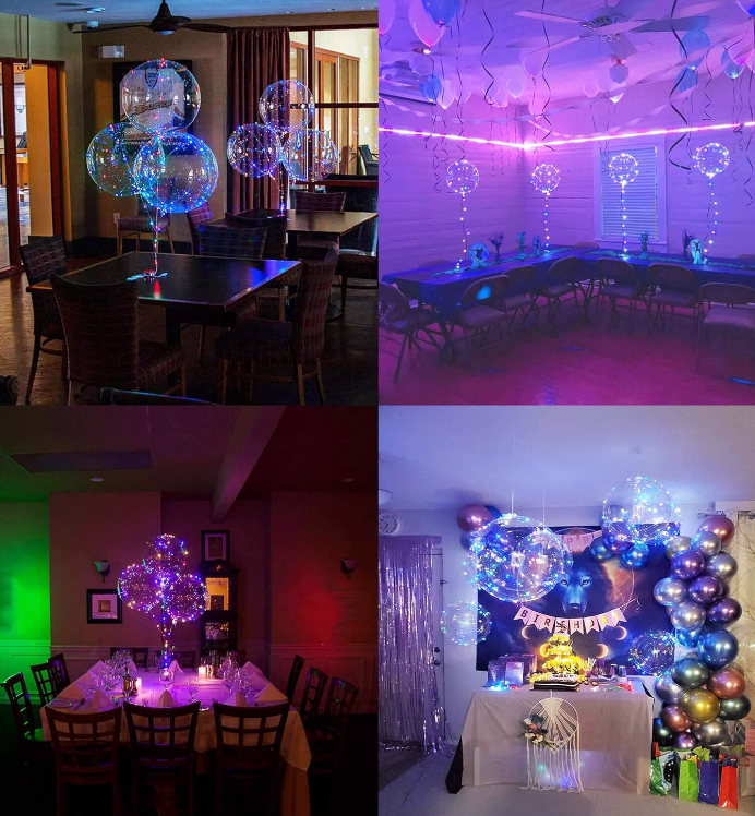 LED Clear 20 in Glow in The Dark Helium Balloons with String Lights 10 Pack