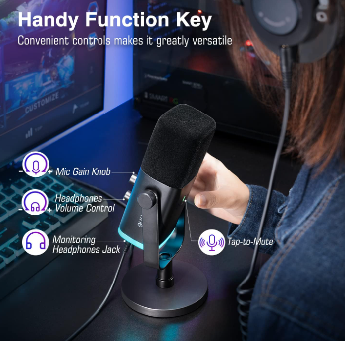 USB Dynamic Microphone for Podcast Recording, PC Computer Gaming Streaming Mic