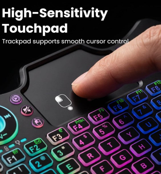 Mini Wireless Keyboard with Touchpad, Dual Mode Bluetooth 5.0 & 2.4GHz Backlit Handheld Keyboard, Ergonomic Remote Control