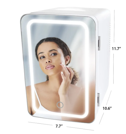 Beauty LED Makeup Skincare Mirror Mini Fridge with Touch-Control Light