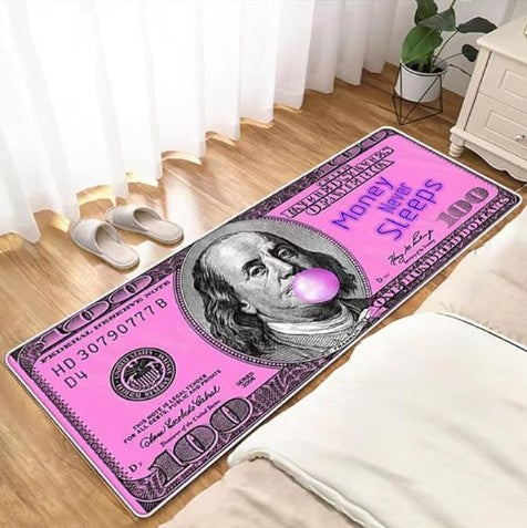 Creative $100 Dollar Bill Money Pink Black Green Non-Slip Floor Bedroom Bathroom Kitchen Long Runner Carpet Rug for Home Decor Size Small Medium Large