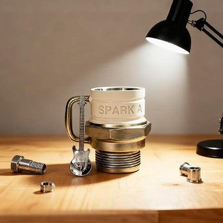 Unique V8 Engine Tools Tires Spark Plug Diesel Fuel Designed Coffee Tea Mug for Car Enthusiasts, 3D Metal Mechanical Design, Stainless Steel, Novelty Gift for Mechanics and Car Truck Fans