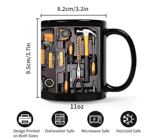 Unique V8 Engine Tools Tires Spark Plug Diesel Fuel Designed Coffee Tea Mug for Car Enthusiasts, 3D Metal Mechanical Design, Stainless Steel, Novelty Gift for Mechanics and Car Truck Fans