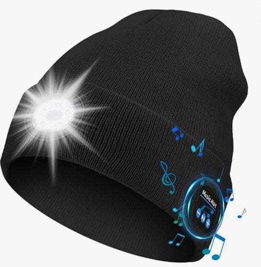 LED Lighted Bluetooth Beanie Hat, USB Rechargeable 4 LED Wireless Music Running Headlamp Cap for Men Women and Kids