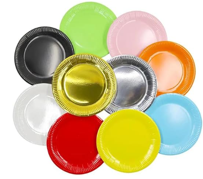 Eco-Friendly Crafting Black Blue Pink Red Gold Silver White 9" Card Stock Art Paper Plates for Scrapbooking Assorted Colors 20 Pack