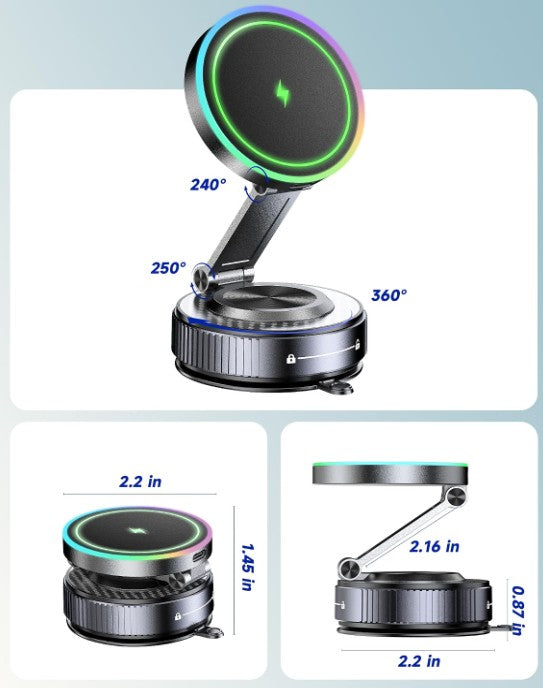 Vacuum Suction Magnetic Magsafe Car Mount Charger for iPhone 18 Pro Max, Magnetic Wireless Car Charger, Suction Phone Mount, Vacuum Magnetic Phone Holder and Charger with Mag Strip