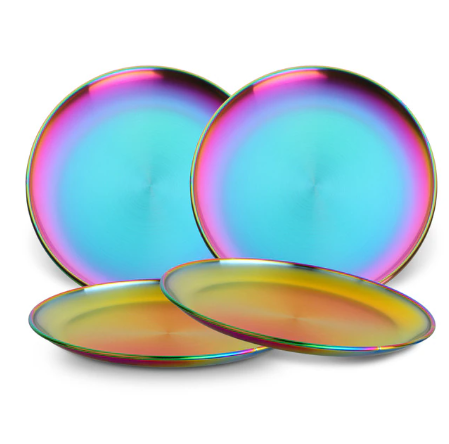 2-8PC Stainless Steel Rainbow Dinner Plates Cookware with Matching Utensils