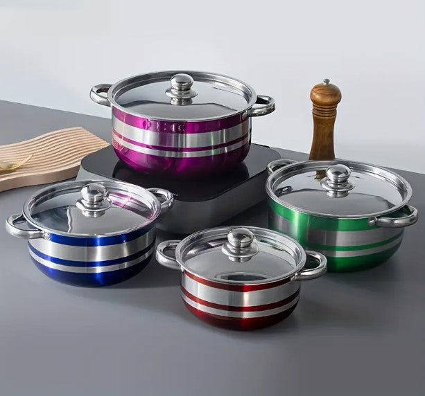 8 Piece Rainbow Iridescent Stainless-Steel Non-Stick Cookware Pots Pans Set with Kitchen Utensils