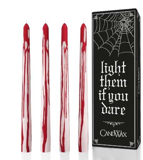 Fun Mutli-Color Red Black Skelton Blood Vibrant Wax Drip Taper Candles for Halloween Holidays Dining Table Bedroom Home Decor - 2- 4 Pack