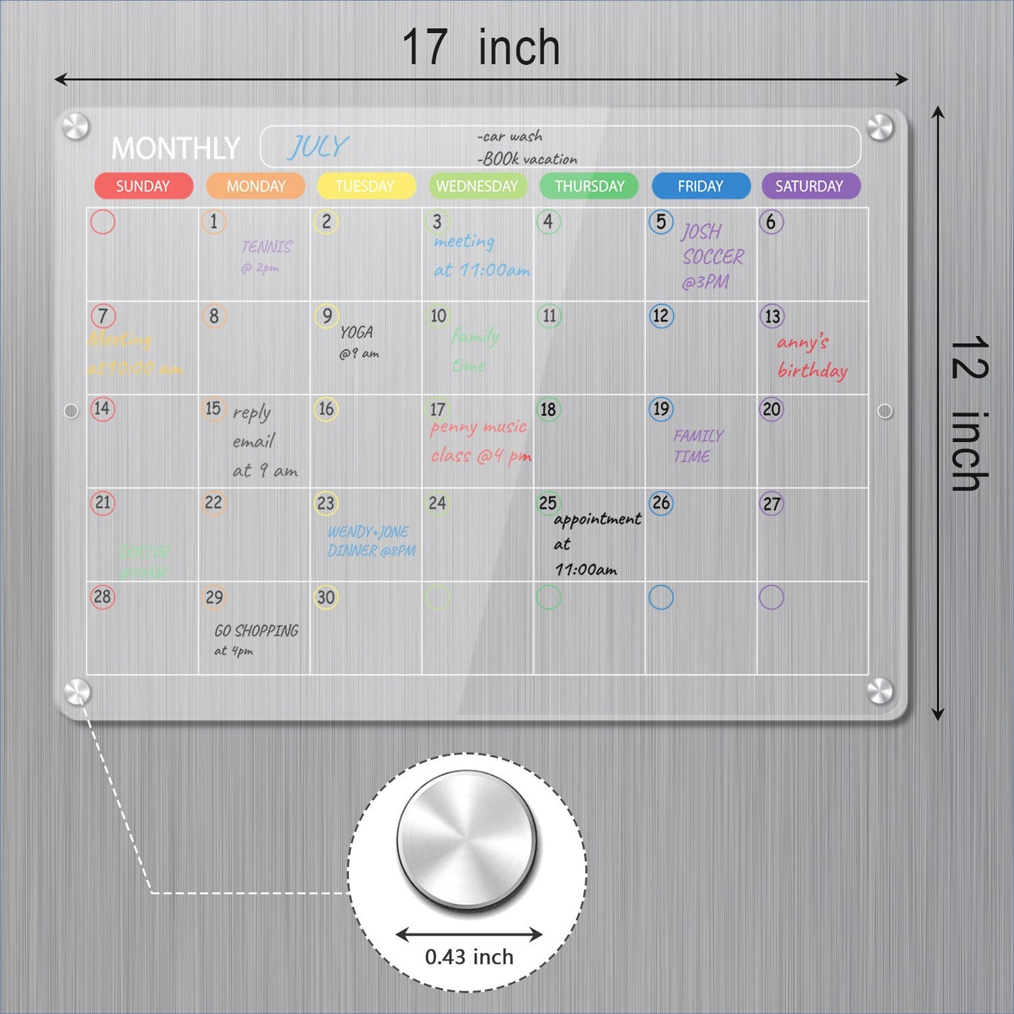 Acrylic Magnetic Clear Transparent Daily Weekly Monthly Dry Erase Board Calendar