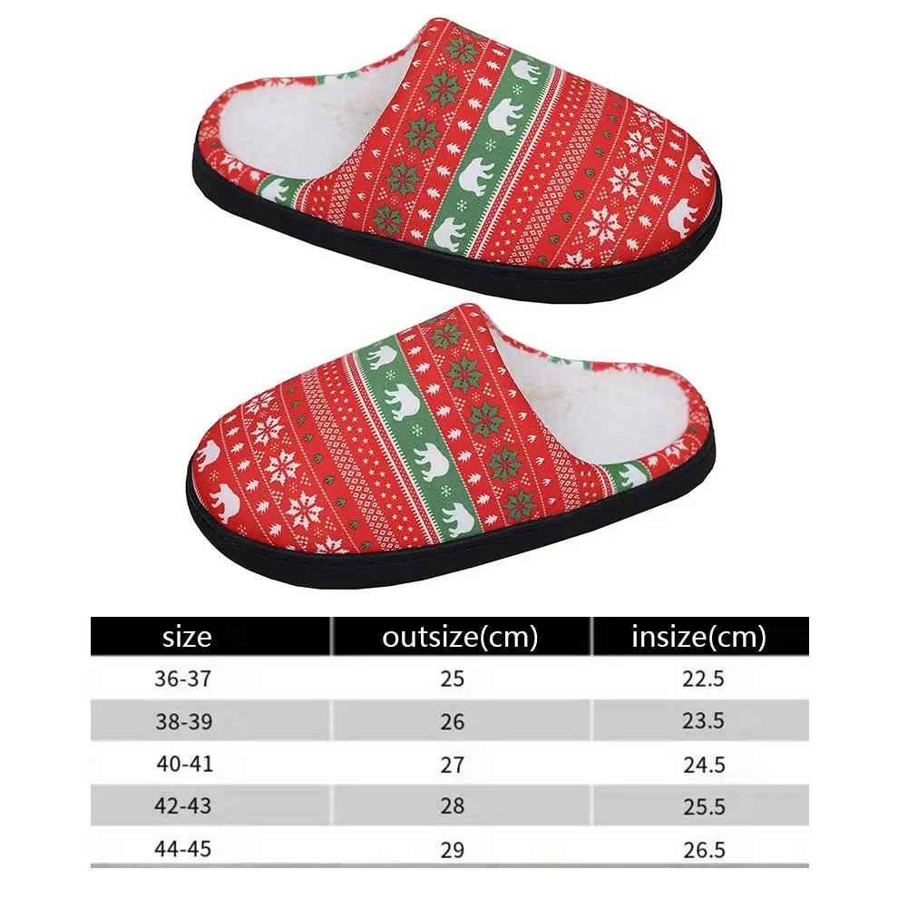 Cute Soft Plush Fur Non-Slip Cartoon Red and Green Christmas House Slip on Slippers for Men and Women Kids