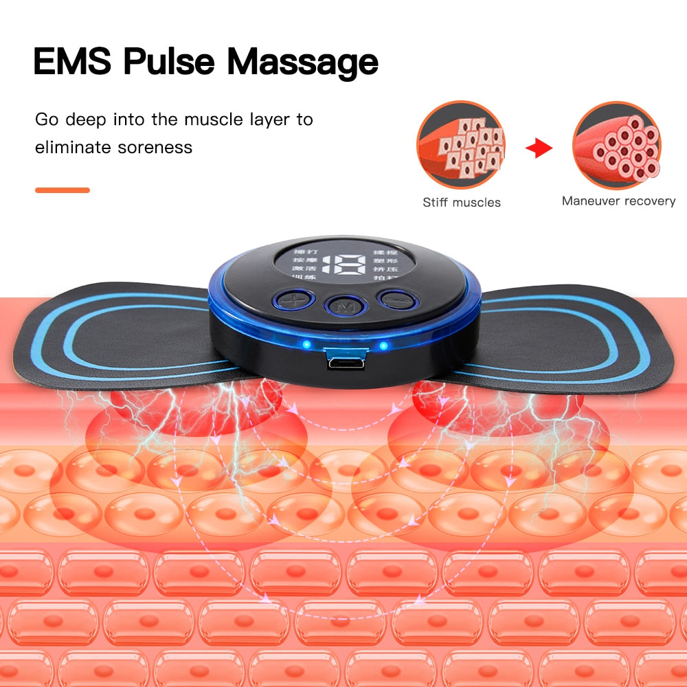 Portable Mini LCD Display EMS Electric Neck Back Body Relief Foot Massager with Pads and Remote Control
