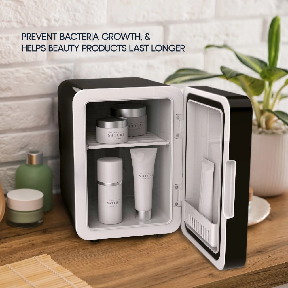 Beauty LED Makeup Skincare Mirror Mini Fridge with Touch-Control Light