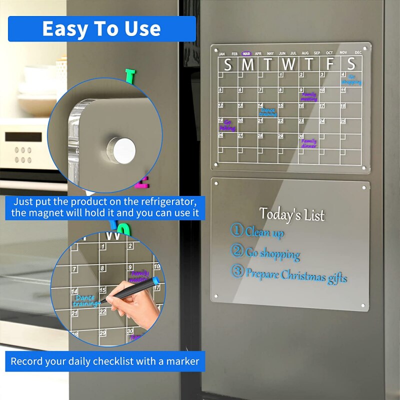 Acrylic Magnetic Clear Transparent Daily Weekly Monthly Dry Erase Board Calendar