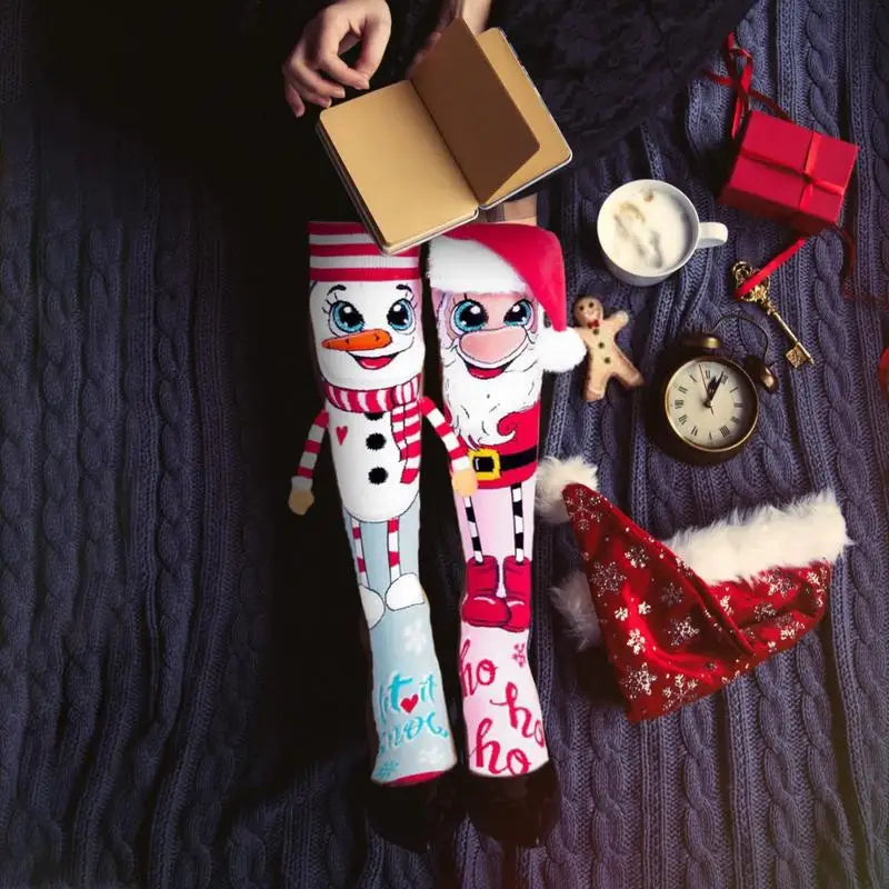 Fun Christmas Knee High Novelty Socks with Santa Snowman for Kids Adults Men Women