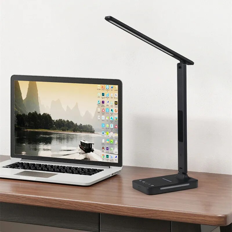 Wireless Charging LED Desk Lamp with Calendar Temperature and Alarm Clock