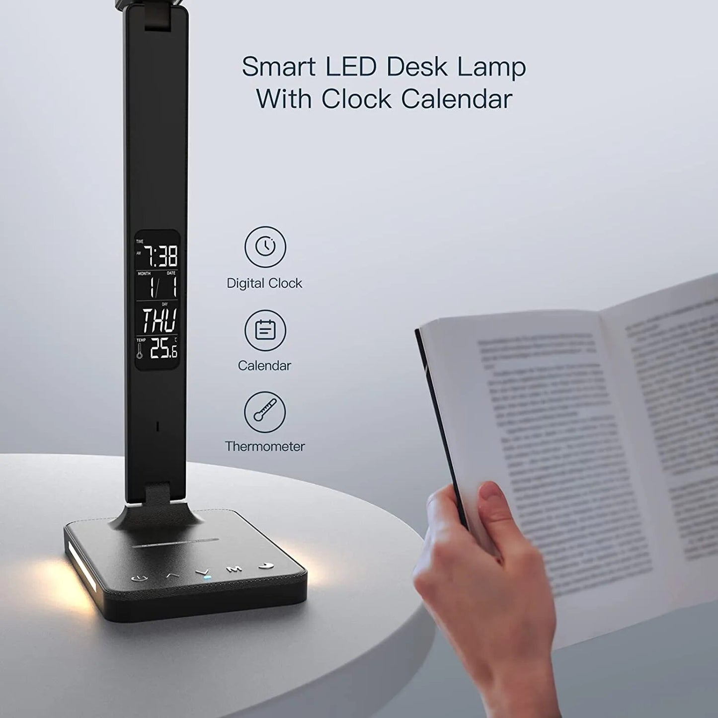 Wireless Charging LED Desk Lamp with Calendar Temperature and Alarm Clock