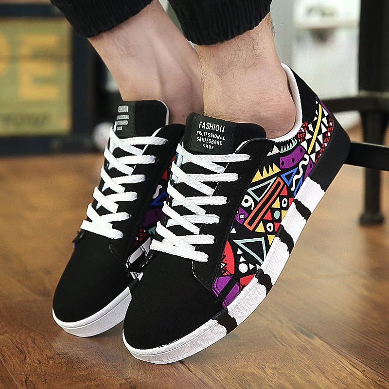Casual Mens and Womens Trendy Canvas Graffiti Sports Platform Sneakers