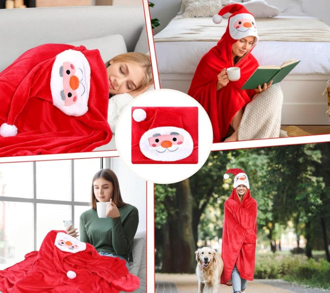 Santa Blanket Christmas Wearable Throw Blanket Adult Oversize Hoodie Flannel Wrap Christmas Throw Gift for Women Men