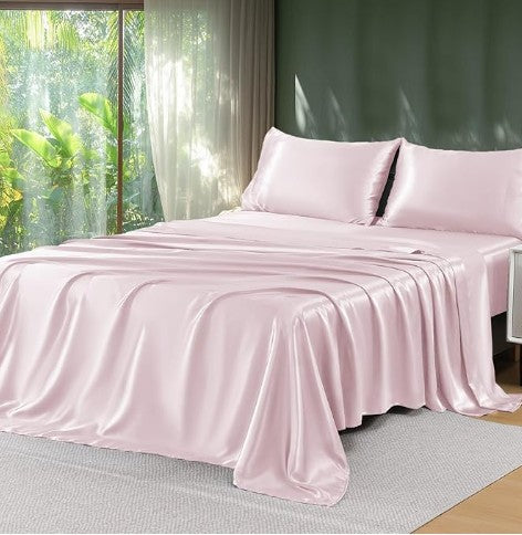 Satin Sheets King - 4 Pieces Luxury Soft Black Silky Bed Sheets Set with Pillowcases - Smooth Silk-Like Satin Fabric, Reinforced 14 Inches Pocket