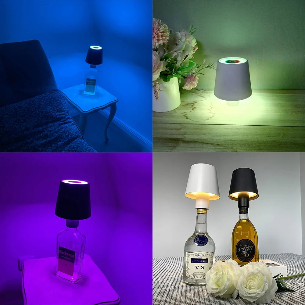 Creative Portable Dimmable Wireless Wine Liquor Bottle Touch Desk Lamp with Color Lights