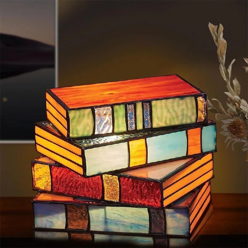Stained Resin Stacked Books Creative Novelty Ornament Nook Desk Night Lamp