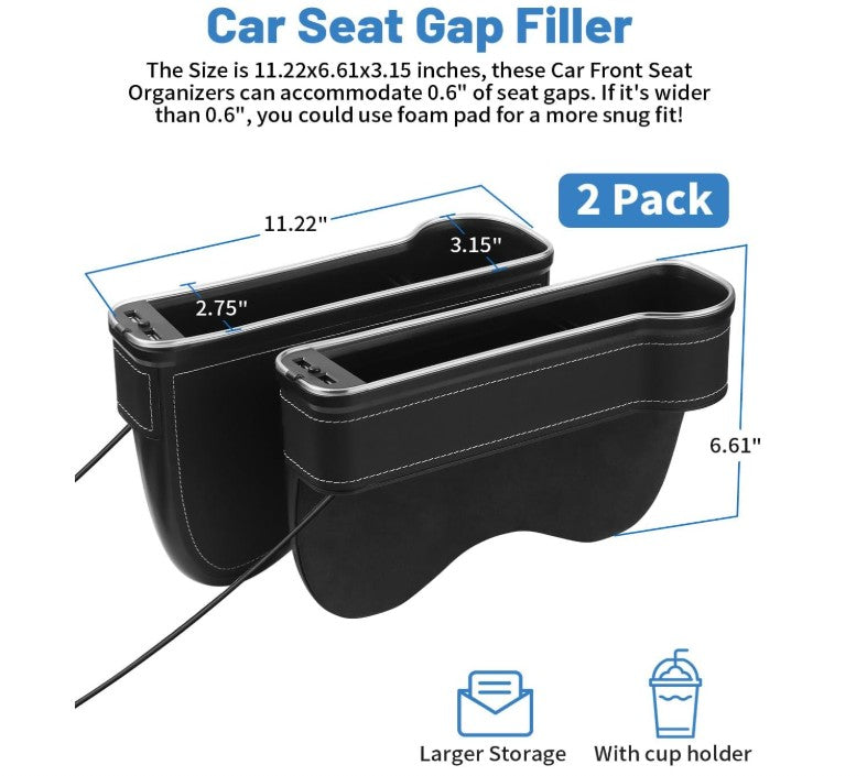 Car Seat Gap Filler, Upgraded Music Rythm Mode RGB LED Light with USB and Type-C Charger 7 Light Modes (2 Pack)