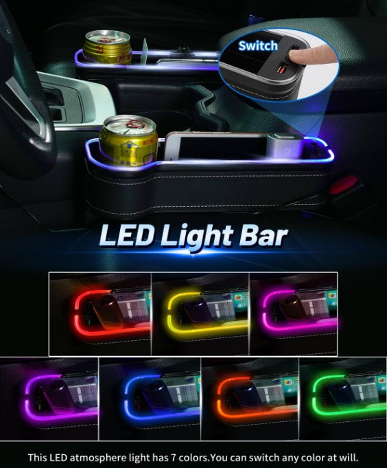 Car Seat Gap Filler, Upgraded Music Rythm Mode RGB LED Light with USB and Type-C Charger 7 Light Modes (2 Pack)