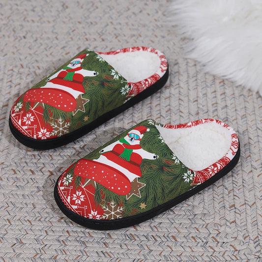 Cute Soft Plush Fur Non-Slip Cartoon Red and Green Christmas House Slip on Slippers for Men and Women Kids
