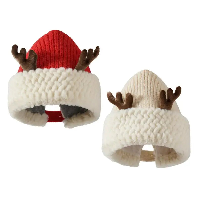 Warm Soft Christmas Knitted Winter Beanie Reindeer Antler Hat for Adults Kids Men Women