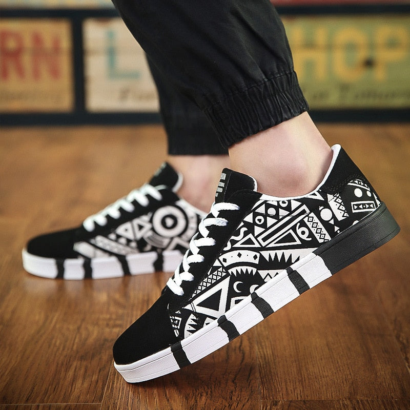 Casual Mens and Womens Trendy Canvas Graffiti Sports Platform Sneakers