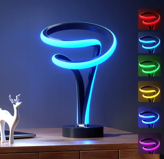 Modern LED Creative Remote Voice Control Touch Dimmable RGB Black Gold White Spiral Desk Bedroom Living Room Modern 3 Setting Color Night Light Table Lamp