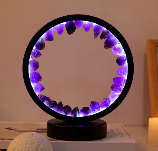 Amethyst Night Lamp 8.6'' Natural Healing Crystal Bedside USB Port 3 Colors Dimming Mode Bedroom Suitable Light for Living Room Office Home Decor