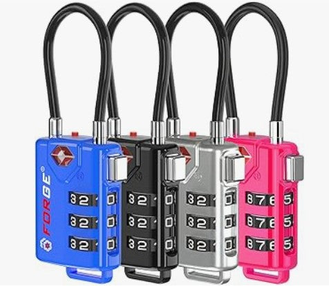 Black Colored TSA Approved Luggage Lock for School Locker Suitcases, Carry-On Bags, Backpacks & Laptop Cases 4 Pack with Matching Keys