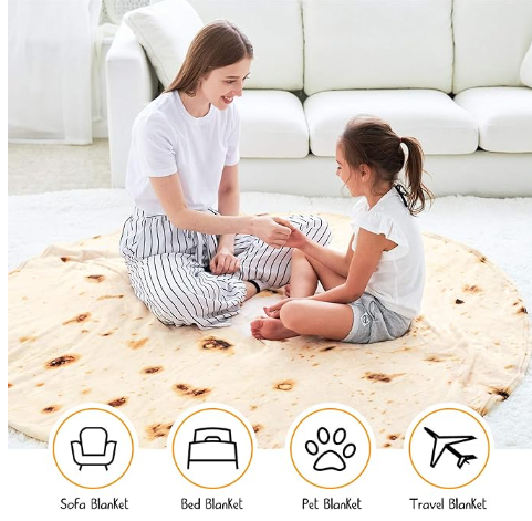 Tortilla Double Sided Print Round Blanket Plush Soft Throw for Bedspread Sofa Couch