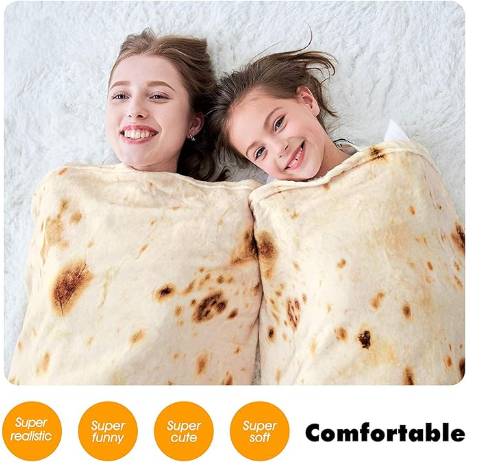 Tortilla Burritto Wrap Halloween Costume Double Sided Print Round Fleece Flannel Linen Pool Beach Picnic Blanket Plush Soft Throw for Pets Baby Blanket Pillowcases Bedspread Sofa Couch Chair 72 in