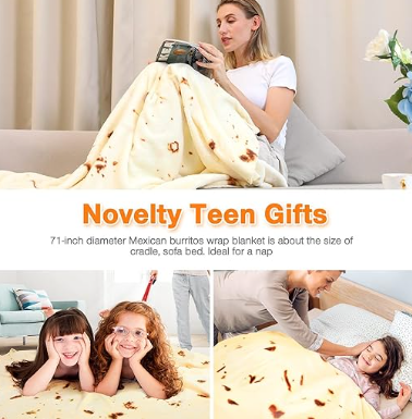 Tortilla Double Sided Print Round Blanket Plush Soft Throw for Bedspread Sofa Couch