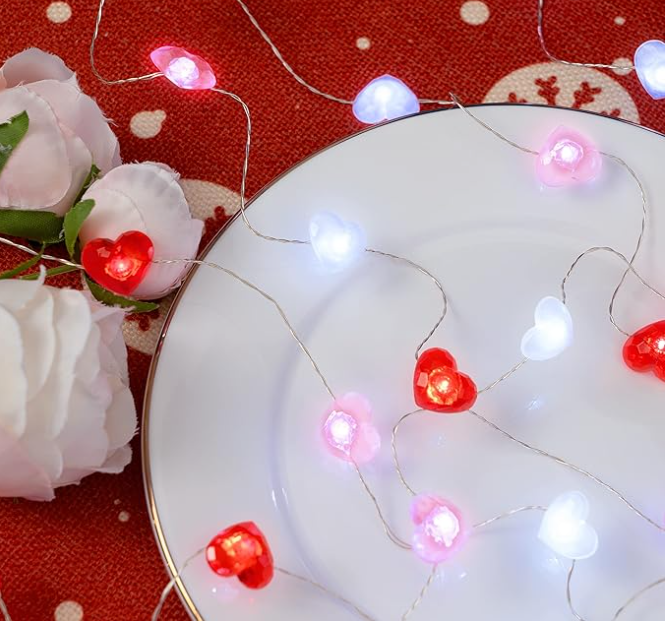 Valentines Day Decor Red White Pink Heart Battery operated String Garland Lights