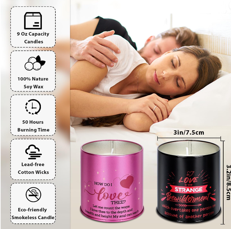 Birthday Anniversary Gifts for Him and Her Romantic Couple Aromatherapy Scented Candles 2 Pack