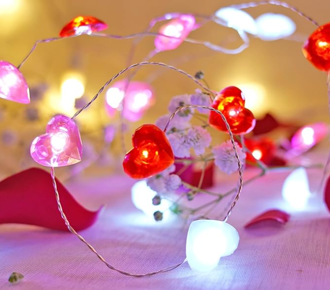 Valentines Day Decor Red White Pink Heart Battery operated String Garland Lights