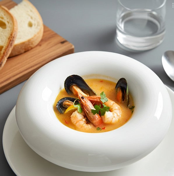 Artistic Conception Insulated Fun Round Thick Black White Ceramic Porcelain Dish Soup Ceral Bowls