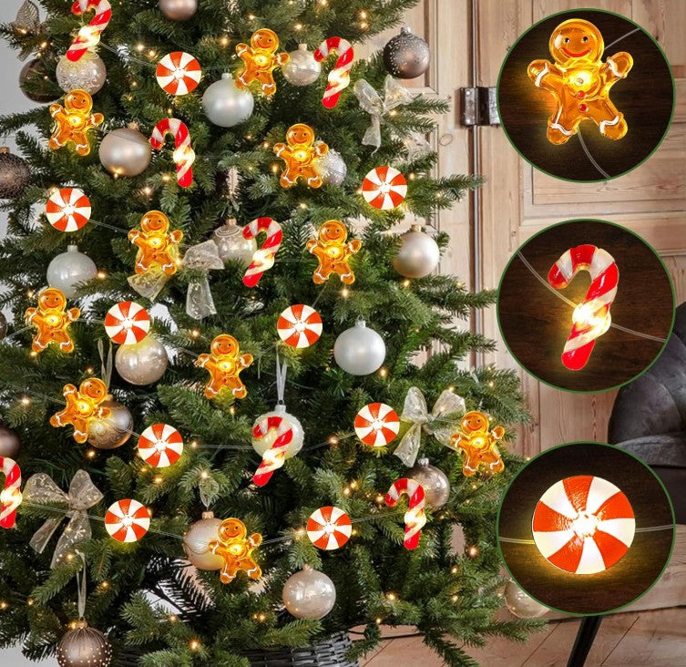 Christmas Gingerbread Decorations Candy Cane Beer Christmas Fairy Ladder Lights Bulbs Battery Operated and Plug in, Xmas Gingerbread Man String Lights Decorations Indoor