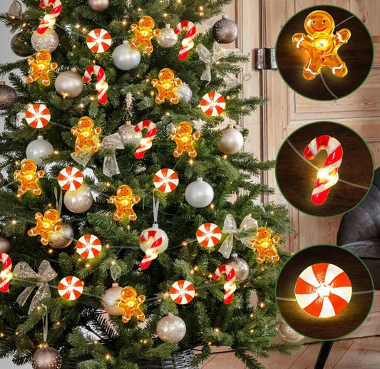 Christmas Gingerbread Decorations Candy Cane Beer Christmas Fairy Ladder Lights Bulbs Battery Operated and Plug in, Xmas Gingerbread Man String Lights Decorations Indoor