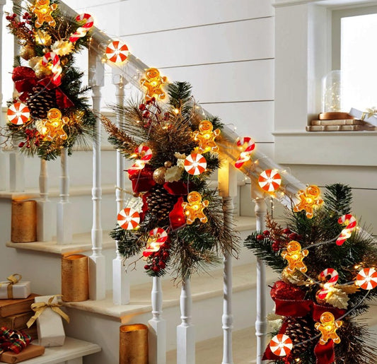 Christmas Gingerbread Decorations Candy Cane Beer Christmas Fairy Ladder Lights Bulbs Battery Operated and Plug in, Xmas Gingerbread Man String Lights Decorations Indoor