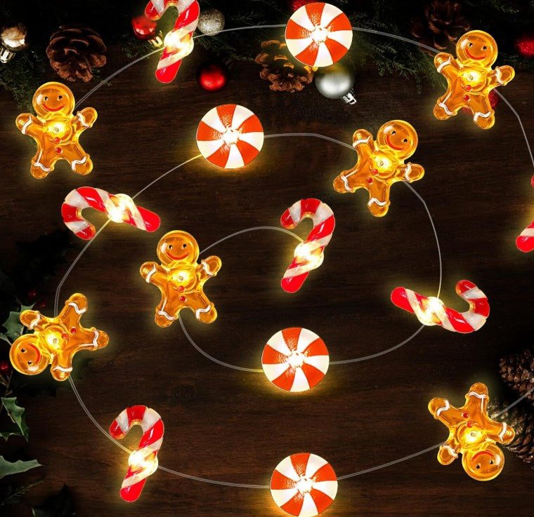 Christmas Gingerbread Decorations Candy Cane Beer Christmas Fairy Ladder Lights Bulbs Battery Operated and Plug in, Xmas Gingerbread Man String Lights Decorations Indoor