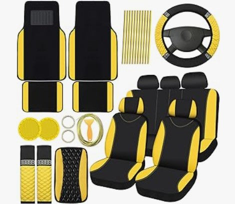6 -24 Pack Leather Universal Pink Mushroom Black Bling Red Rose Orange Multicolor Front Back Auto Seat Waterproof Protectors Covers Sets with Matching Interior Accessories