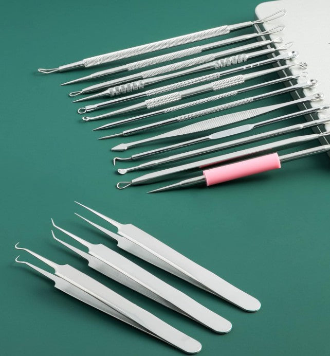 Blackhead Remover Tools, 16 PCS Pimple Popper Tool Kit, Acne Blackhead Tools for Blemish, 410 Premium Professional Stainless Acne Pimple Extractor Tool with Metal Box