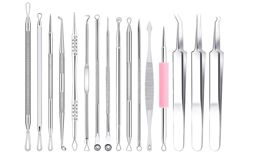 Blackhead Remover Tools, 16 PCS Pimple Popper Tool Kit, Acne Blackhead Tools for Blemish, 410 Premium Professional Stainless Acne Pimple Extractor Tool with Metal Box