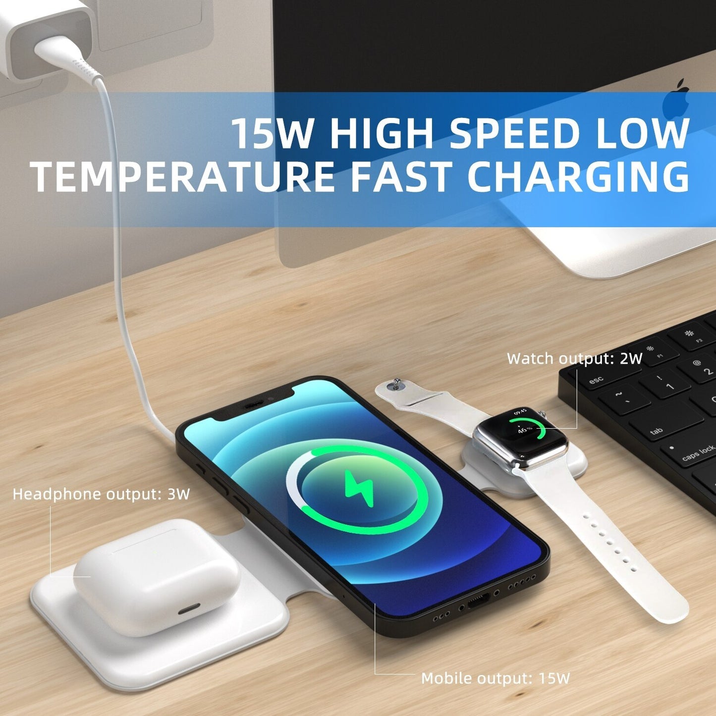3 In 1 Magnetic Foldable Wireless Charger Charging Station Multi-Device Folding Cell Phone Wireless Travel Charger Gadgets