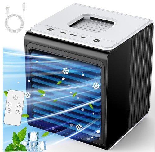 Portable Air Conditioners, Mini Air Conditioner Personal Evaporative Air Cooler with 4 Speeds 7 Colors, 600ML Portable Ac Unit Fan 2 Cool Mist Cooling Fan for Room Office Car7 LED Colors